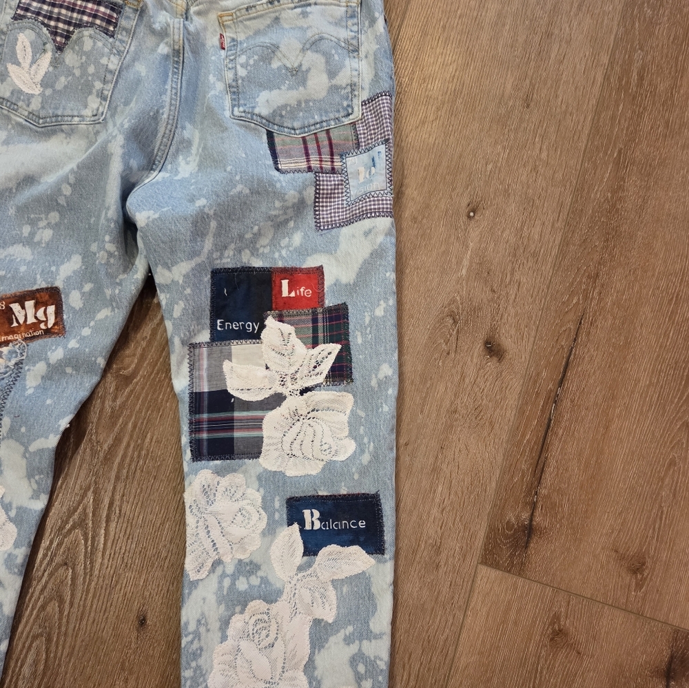 Levi 501 Button Fly Upcycled Patchwork Denim Jean… - image 9